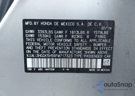 2015 Honda Fit Lx from USA, damaged, VIN 3HGGK5H56FM717323